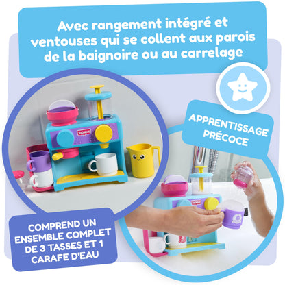 Tomy Toomies Bath Barista - Wall-mounted baby bath toy as a café & foam bath play kitchen for toddlers - Kitchen set: 3 cups, 1 jug, 1 shaker - for girls & boys aged 18 months and up.