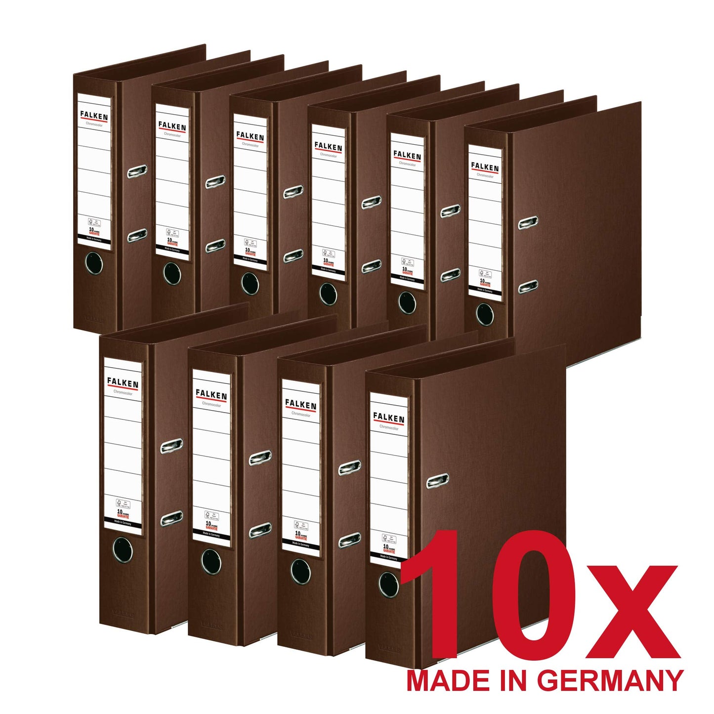 Original Falcon 10-pack Chromocolor Premium folders. Made in Germany. Plastic cover outside and inside 8 cm wide DIN A4 brown ring binder file folder office folder plastic folder