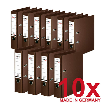 Original Falcon 10-pack Chromocolor Premium folders. Made in Germany. Plastic cover outside and inside 8 cm wide DIN A4 brown ring binder file folder office folder plastic folder
