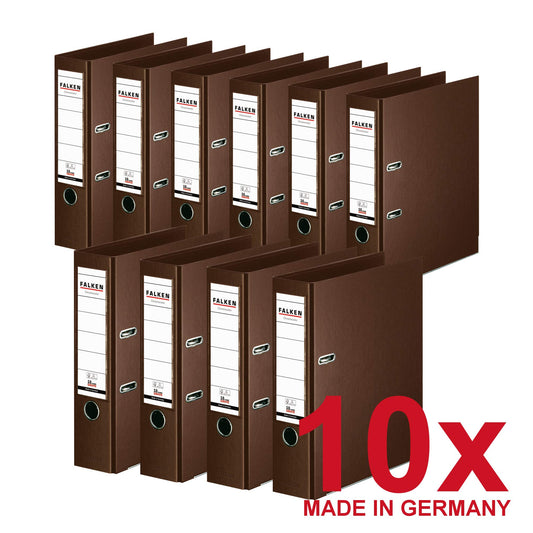 Original Falcon 10-pack Chromocolor Premium folders. Made in Germany. Plastic cover outside and inside 8 cm wide DIN A4 brown ring binder file folder office folder plastic folder