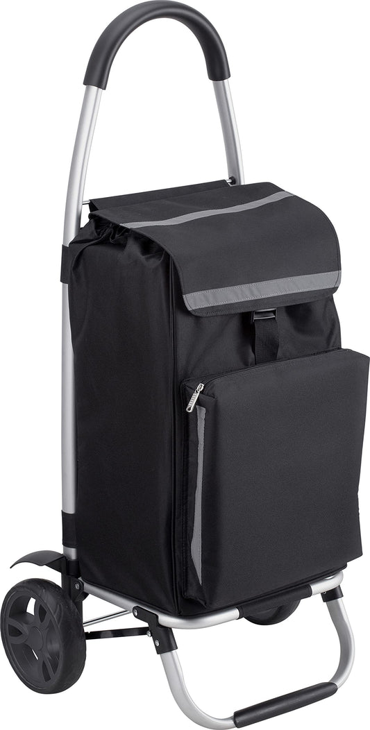 Master Shopping Trolley Black, 54 + 5 L - Foldable shopping cart with large wheels & cooler compartment - Detachable, waterproof bag - With hook for shopping cart