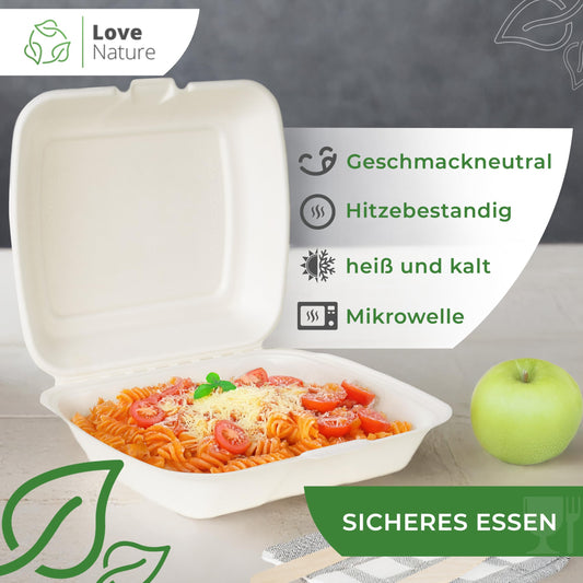 Love Nature Biodegradable Menu Box 1 Compartment 50 Pieces - Sugarcane Disposable Tableware - Disposable Menu Box - Takeaway Packaging - To-Go Food Packaging