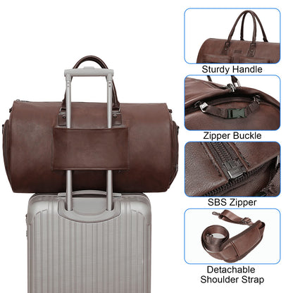 Modoker Convertible Leather Garment Bag, Carry-On for Travel, Waterproof Garment Bag, Gifts for Men, Women, Business - 2 in 1 hanging suitcase, suit, travel bags, brown