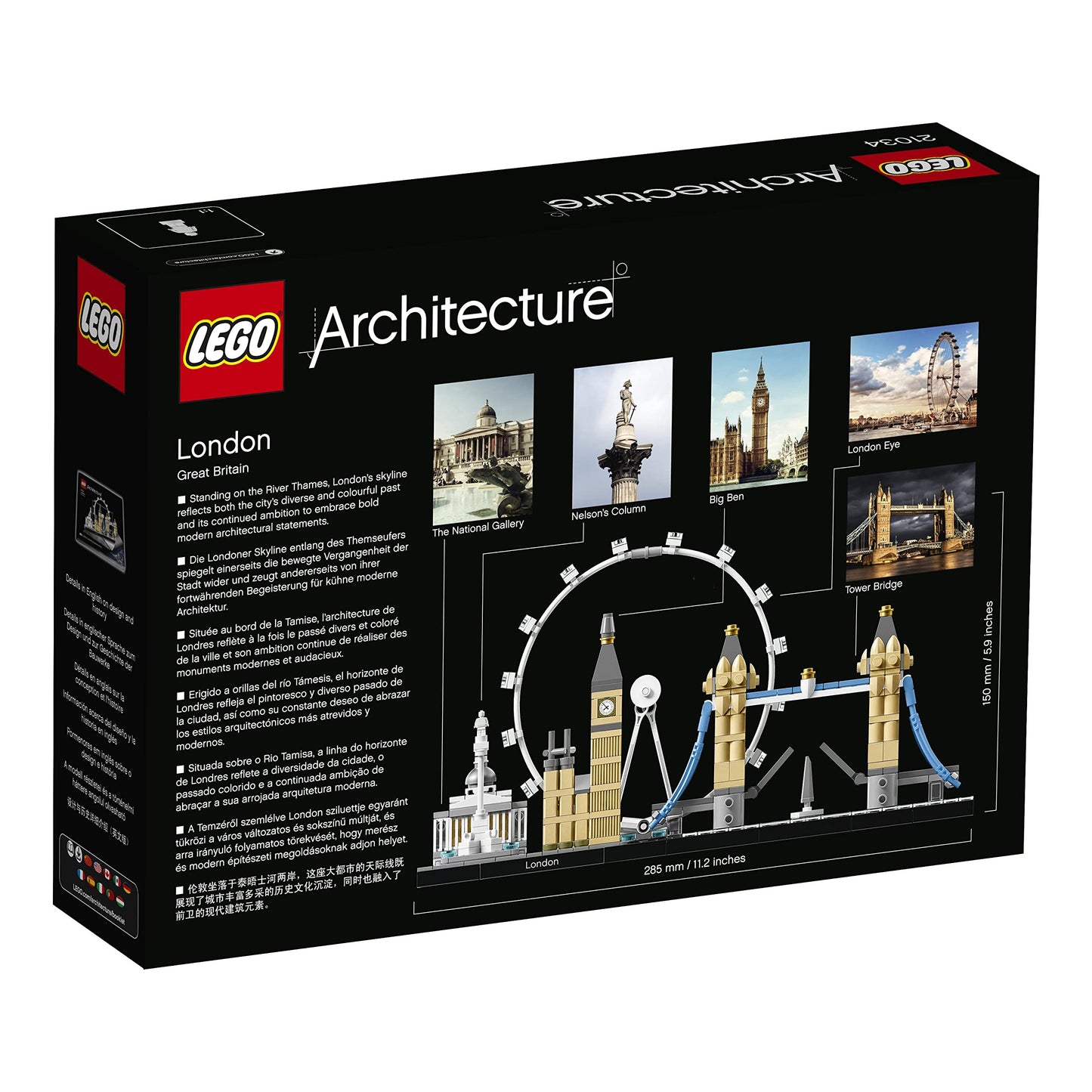 LEGO 21034 Architecture London Skyline model building set, includes London Eye, Big Ben, Tower Bridge, ideal for home or office decoration, great gift for collectors.