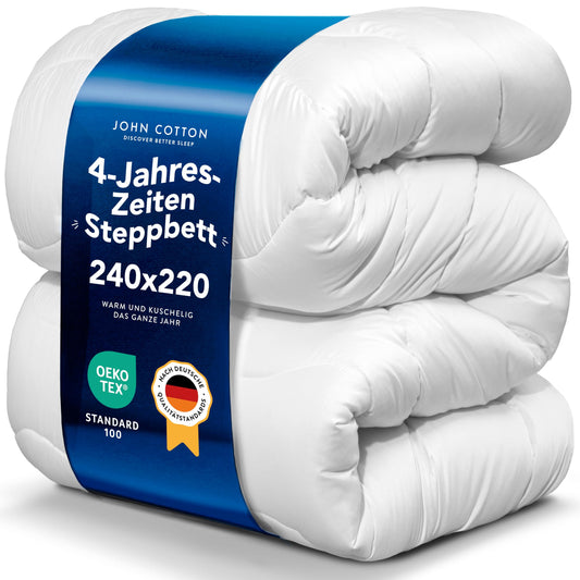 John Cotton 4 Seasons Duvet 240x220 - Breathable 3-in-1 duvet for summer & winter | Oeko-Test certified quilt | Microfiber comforter | Winter duvet 220 x 240 cm