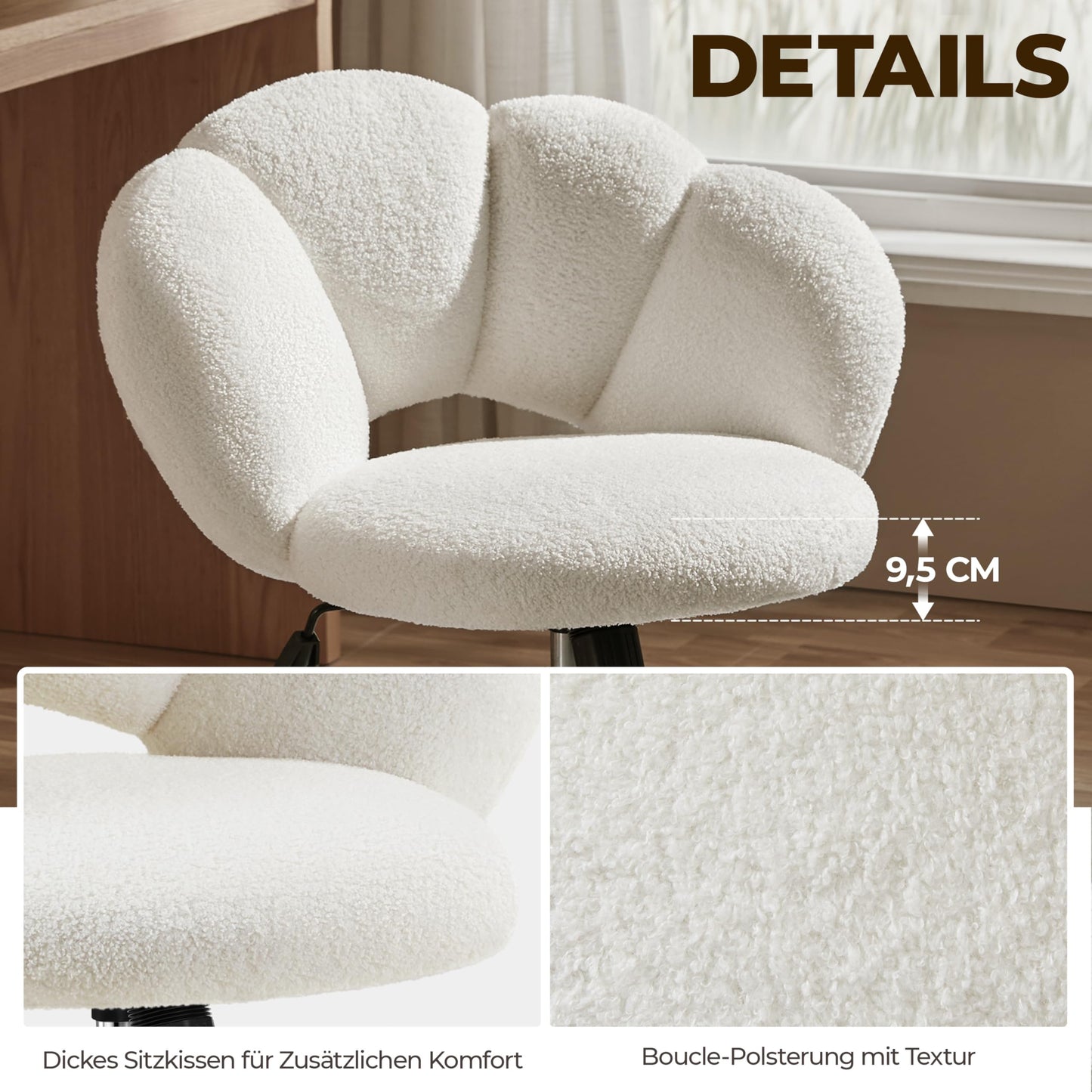 Yaheetech Cloud-shaped Office Chair Ergonomic Desk Chair with up to 136kg Capacity Adjustable Height Computer Chair for Bedroom Office Living Room White
