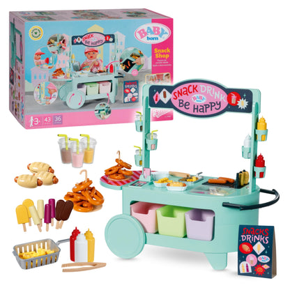 BABY born Snack Shop, food stand for dolls with sound effects, 25 different fast food snacks, 835883 Zapf Creation