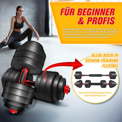 RE:SPORT 2 in 1 Dumbbells Set 15-30kg | Adjustable dumbbell set | Short dumbbell & Long dumbbell | Star locks & Connecting rod (40 kg)