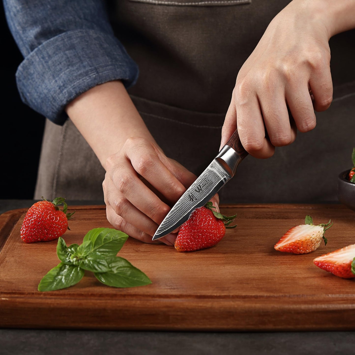 Wakoli EDIB Damascus knife vegetable knife 8.5cm - Sharp office & peeling knife made of 67 layers of Damascus steel with VG10 core and Pakkawood handle - Small kitchen knife for vegetables & fruits - Gift idea