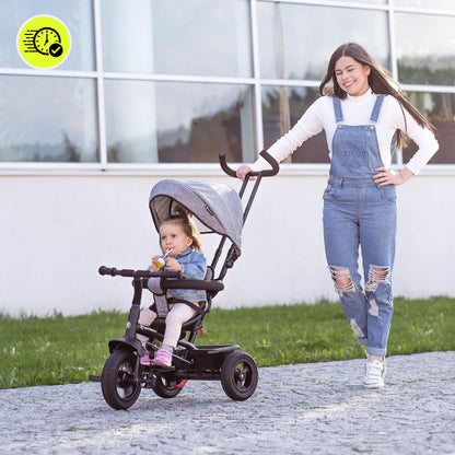 HyperMotion tricycle from 1 year with push bar - 3-in-1 children's vehicle for 1-4 years, up to 20 kg - with height-adjustable parent handle and push handlebar, Grey