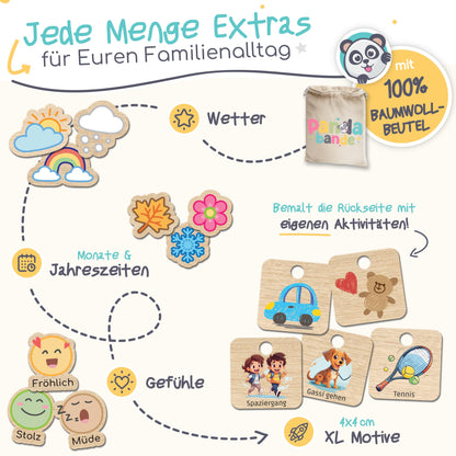 PANDABANDE® Premium Weekly Planner Kids [Emotions, Weather, Months] - 100% FSC®-certified wooden toy - Ideal weekly schedule for children, daily planner, routine planner, kids calendar