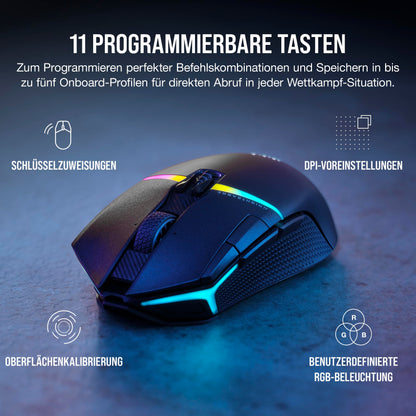 CORSAIR NIGHTSABER WIRELESS RGB FPS/MOBA Gaming Mouse - 26,000 DPI - 11 Programmable Buttons - Up to 100 Hours of Battery Life - iCUE Compatible - PC, PS5, PS4, Xbox - Black