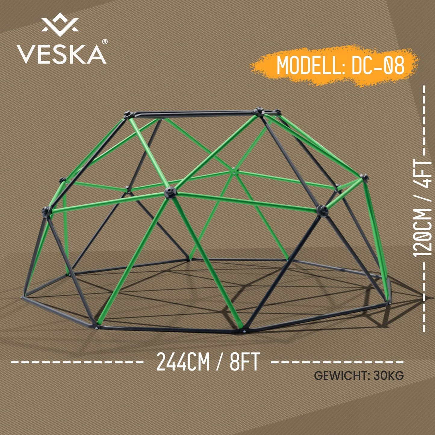 VESKA Climbing DomeClimber Kids Metal Climbing Dome Geodome (8FT - 244cm, blue/yellow)