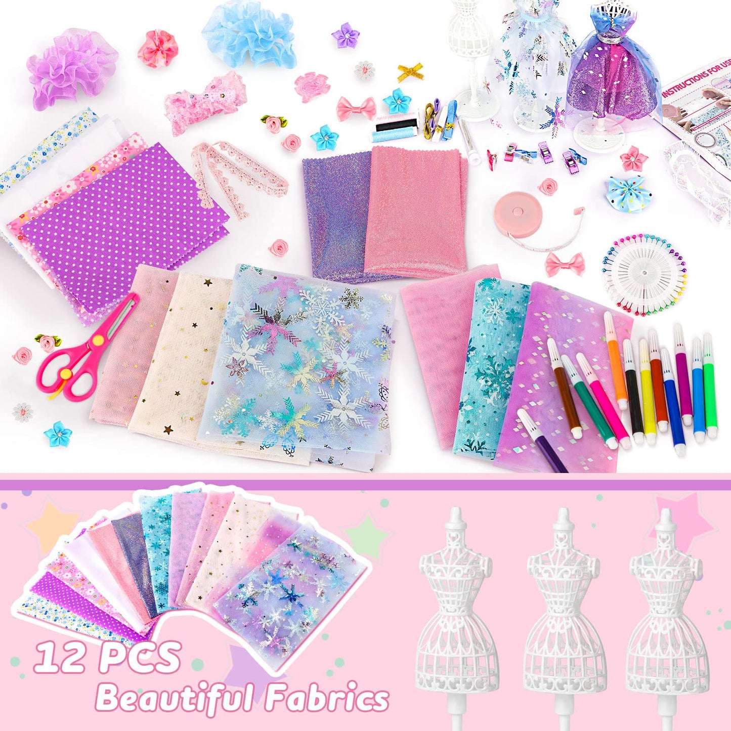 Sanlebi sewing kit for kids aged 8, 9, 10 years, fashion design craft set with fabric, mannequins crafting gifts for girls 8 years +
