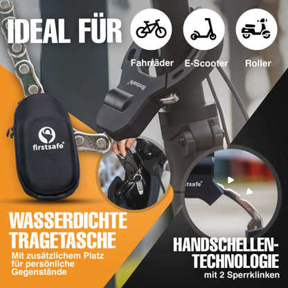 firstsafe® E scooter lock | handcuff lock for the E scooter | cut-resistant & with silicone | ideal scooter lock (56 cm with bag)