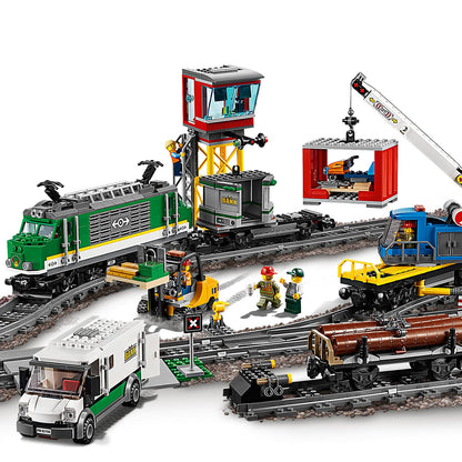 LEGO City Cargo Train, set with battery-powered motor & Icons Bonsai Tree Set for adults, plants home decor set.