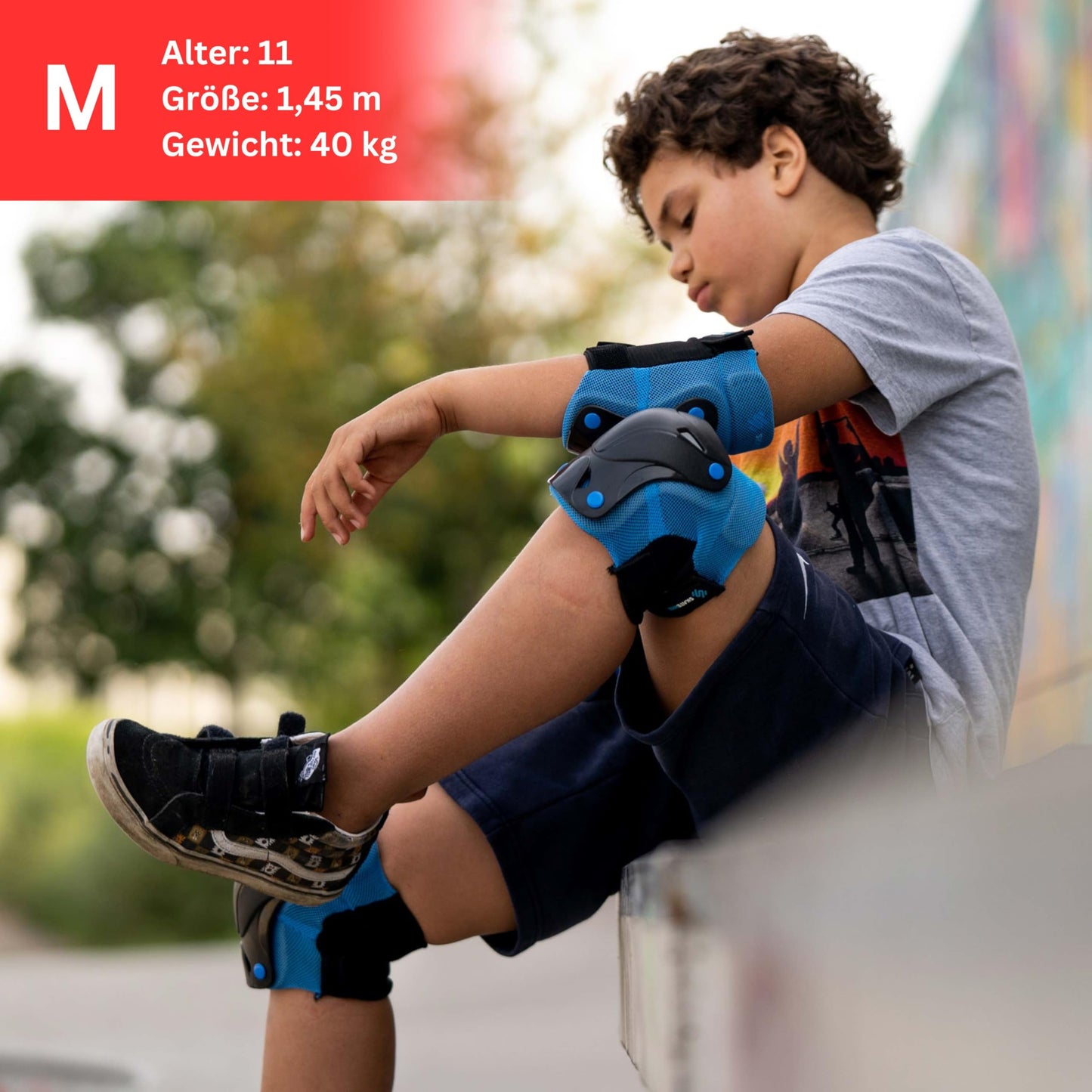 SKATEWIZ Kids Knee Pads Inliner Protector Set [6 pieces] - Knee and Elbow Guards - Safety gear for skateboarding and inline skating - Protect-1 Blue Size XS