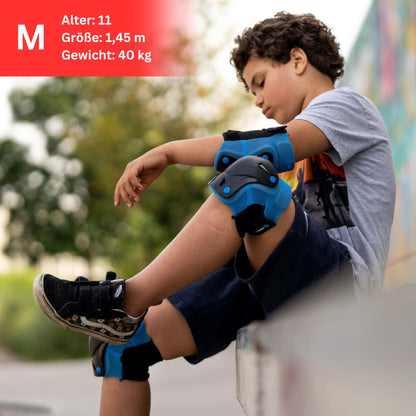 SKATEWIZ Kids Knee Pads Inliner Protector Set [6 pieces] - Knee and Elbow Guards - Safety gear for skateboarding and inline skating - Protect-1 Blue Size XS