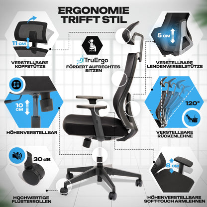 VALKENSTOL M3 Classic Office Chair Ergonomically designed with adjustable armrests | Desk chair with lumbar support for back protection | PC chair with headrest | Computer chair for Home Office.