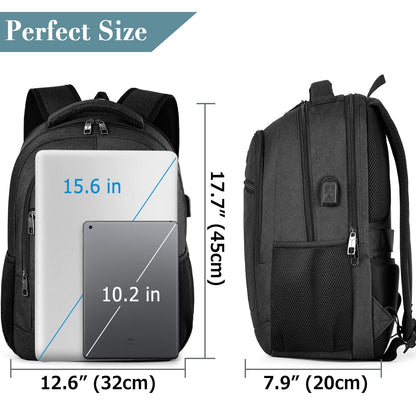 BIKROD backpack for men, school backpack for teenage boys, 15.6 inch laptop work daypack with USB charging port for business, hiking, travel, camping school bag, black
