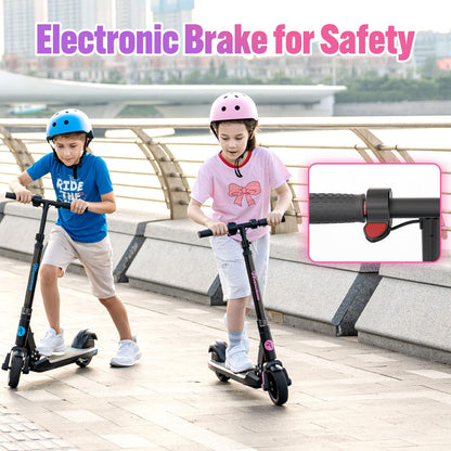 EVERCROSS EV06C electric scooter, 6.5'' Foldable E scooter for kids 6-12 years old, up to 15 km/h & 8 km range, LED display, colorful lights, lightweight electric scooter for kids (Blue + Pink)