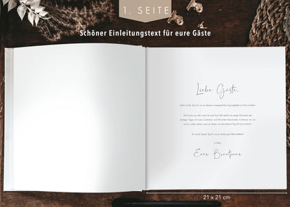 "Love and Air guestbook for wedding with fill-in questions, Vintage, gold foil accents, Hardcover - Eucalyptus"