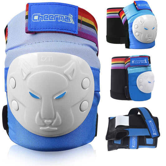 Inline Skate Pads Set for Kids 3-18 years - 6 in 1 Professional Protection Set with 2 knee pads, 2 elbow pads, and 2 wrist guards, perfect for skateboarding, rollerblading, skiing, or biking.