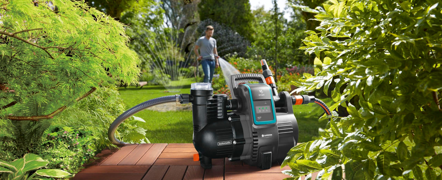 Gardena smart Pressure Pump Set: House water system controlled via app/tablet, includes smart gateway, pumping capacity 5000 l/h, dry-run protection, ceramic seal (19106-20)