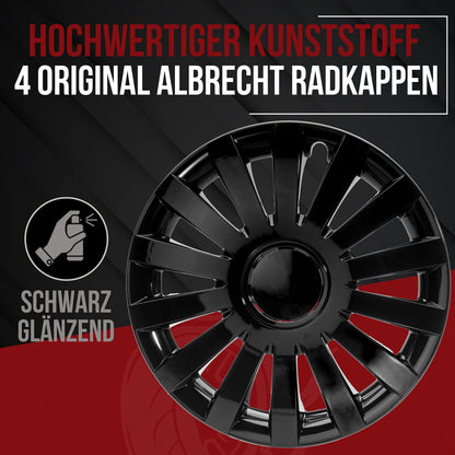 Albrecht 13 inch wheel covers in black for steel rims - Wind hubcaps made of high-quality plastic - Durable wheel covers in original Albrecht packaging - Made in EU