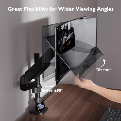 BONTEC Monitor Mount for 13-34 inch LCD LED Screen Holds 3-9 kg, Gas Spring Single Arm Monitor 360° Rotatable, Tiltable, Swivel Single Arm Stand Desk Clamp, VESA 75/100mm