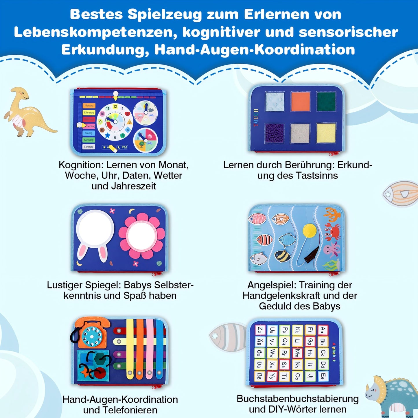 JHkim Busy Board German Montessori Toy for 1 2 3 4 year olds, Gift for Boys & Girls, Children's Learning Activity Board, Kids Motor Skills Toy, Motor Skills Board for Travel/Car/Plane