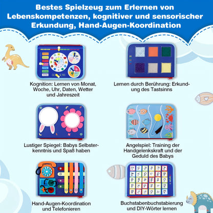 JHkim Busy Board German Montessori Toy for 1 2 3 4 year olds, Gift for Boys & Girls, Children's Learning Activity Board, Kids Motor Skills Toy, Motor Skills Board for Travel/Car/Plane