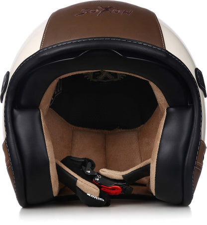 SOXON® SP-888 Pro "Urban Cream" · Jet helmet · Motorcycle helmet Scooter helmet Scooter helmet Moped helmet Chopper · ECE 22.05 Sun visor Leather design Quick release SlimShell bag XL (61-62cm)
