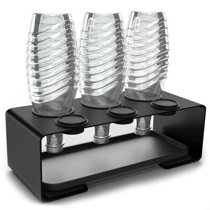 Panteer® bottle holder for SodaStream bottles - drip tray made of stainless steel with ceramic bowl including lid holder and 3M® silicone pads - for 3 SodaStream Crystal and more. (Black)