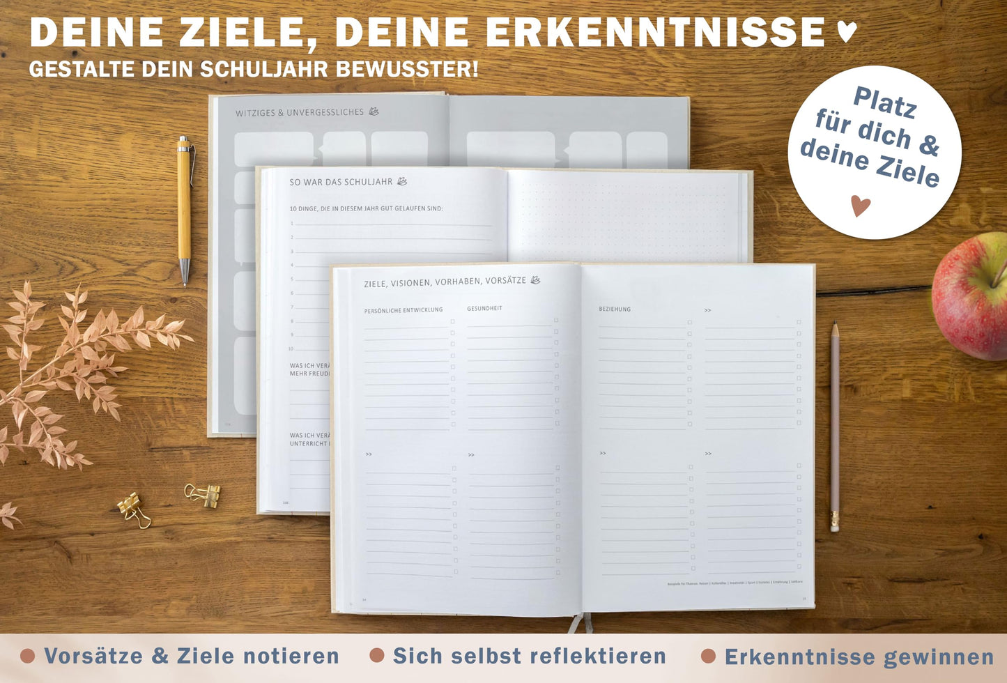 One of the Good Teacher Planners 2025-2026, A4 size, 1 double page per week, academic calendar for school year 25/26, Cream Beige with Flowers, sustainable & climate-neutral.