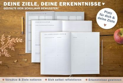 One of the Good Teacher Planners 2025-2026, A4 size, 1 double page per week, academic calendar for school year 25/26, Cream Beige with Flowers, sustainable & climate-neutral.