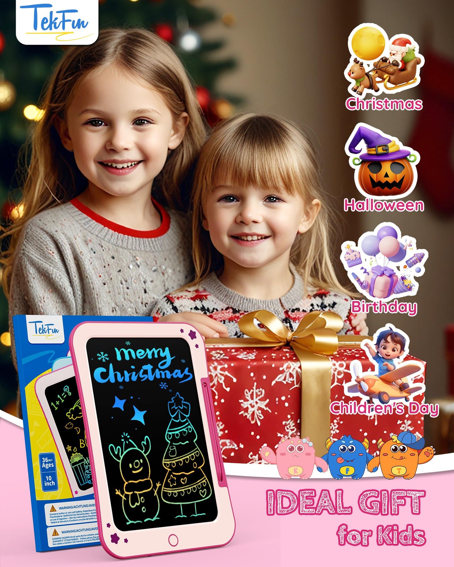 TEKFUN Kids Toy for 3 4 5 6 Year Old Boys Girls Gifts, 10 Inch LCD Writing Tablet Children Drawing Board, Educational Travel Toy Boy Girl Birthday Age 3-8 (Pink)