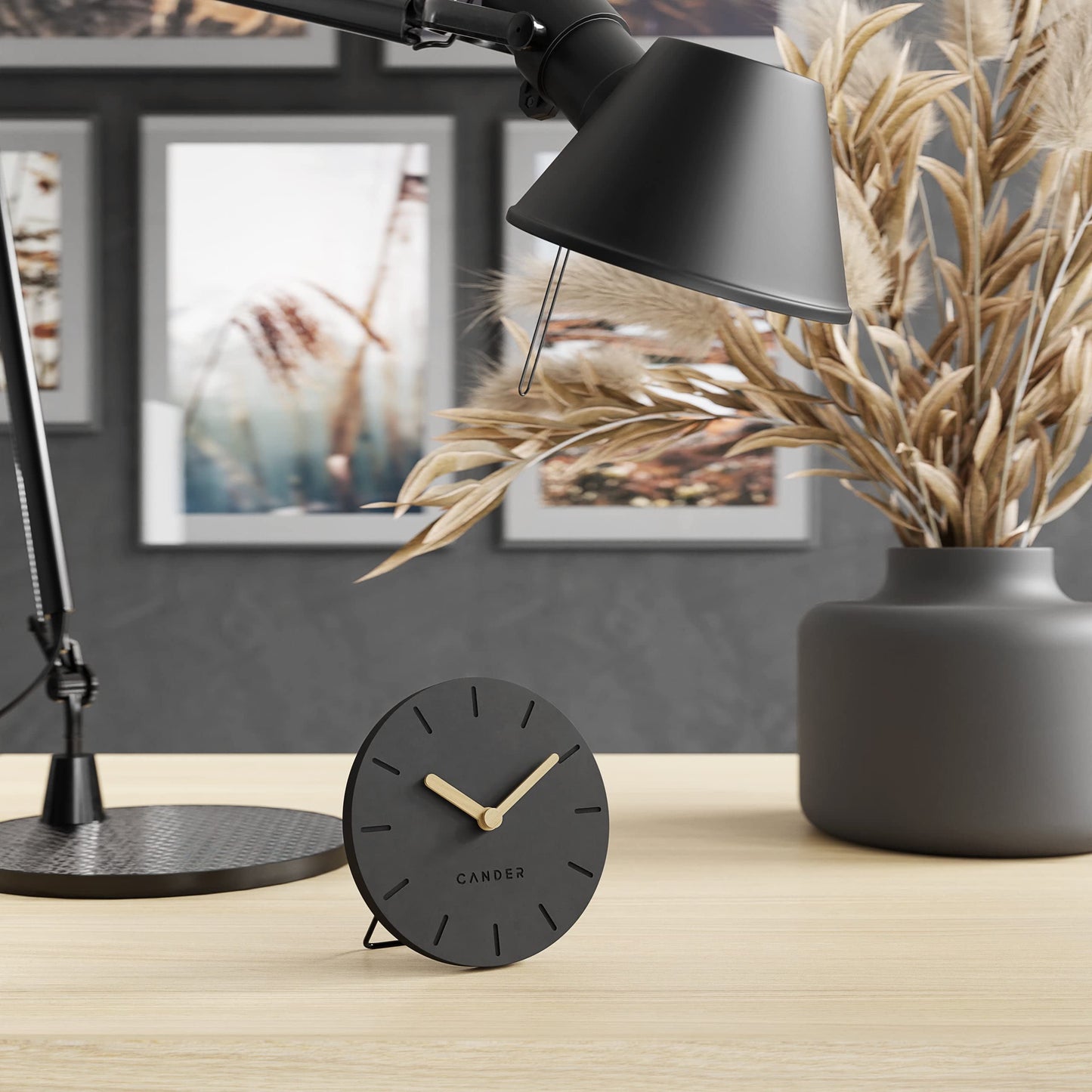 Cander Berlin MNU 2612 S tabletop clock silent without ticking 12 cm analog battery operated vintage modern grey MDF
