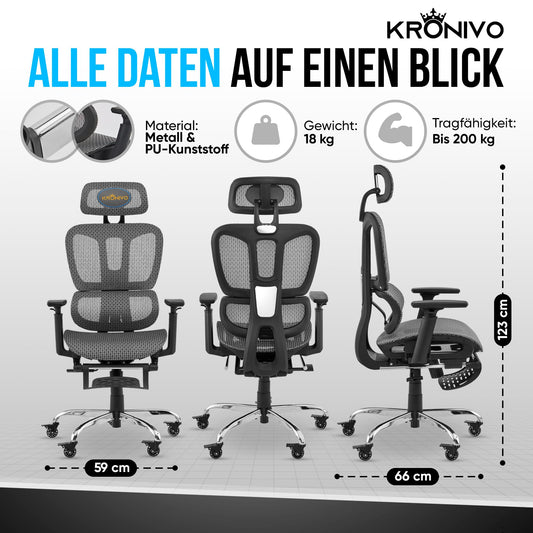 KRONIVO Office Chair Ergonomic with Footrest | Desk Chair with Headrest Armrests Lumbar Support | Desk Chair with Wheels for back-friendly sitting up to 440lbs