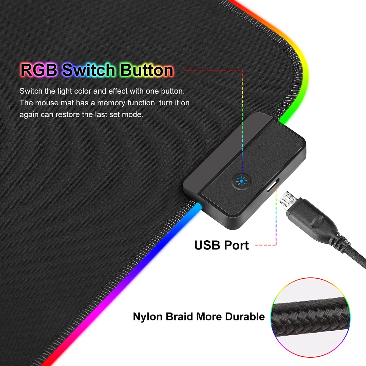 RGB gaming mouse pad 800x300mm XXL gaming mouse pad large with 14 lighting modes 7 LED colors waterproof anti-slip for computer PC professional gamers, black