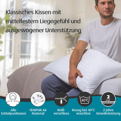 TEMPUR Comfort Air Medium Pillow, breathable pillow for every sleeping position, OEKO-TEX MADE IN GREEN certified, medium-firm feel, 40 x 80 cm.
