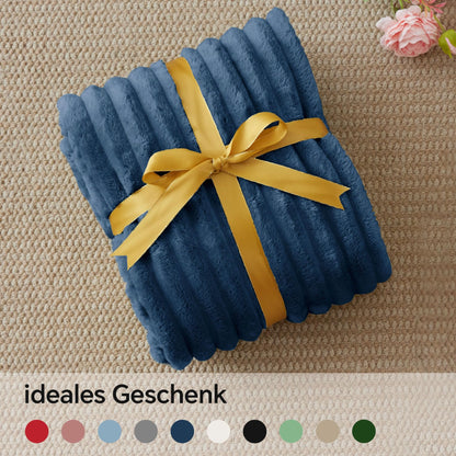 BEDELITE Cozy Blanket Plush Large - Soft Flannel Blankets Blue 220x240 for Bed, Decor Striped Cord Fleece Blanket Navy as Bedspread for Bedroom, XXL Blanket Wide Use
