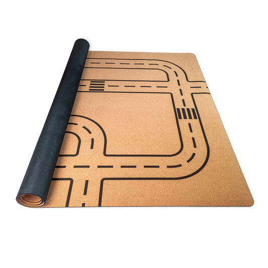 Cork play mat. Non-toxic crawling mat for babies and kids. Road 160x110 cm.