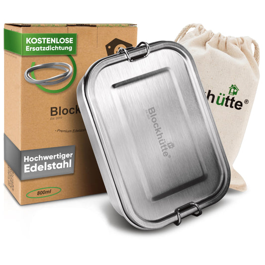 Log cabin premium stainless steel lunch box I 800ml I for kids includes 3 compartments and spare seal I The storage container with 2 dividers is leakproof I Small snack box