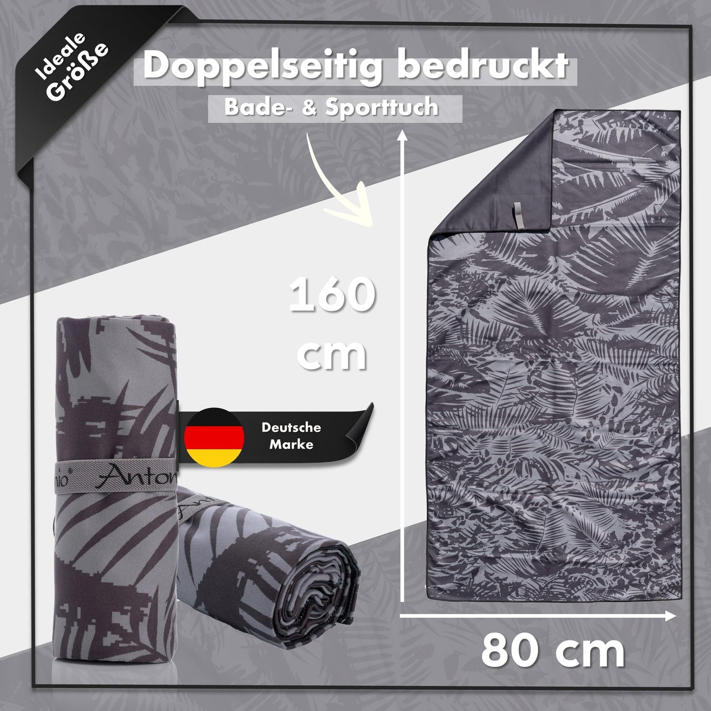 Antonio - Microfiber Beach Towel & Bath Towel XXL 160 x 80 cm Black - Women & Men Beach Towel & Bath Towel quick-drying lightweight large - Microfiber Towel Towels Yoga, Sports, On the Go.