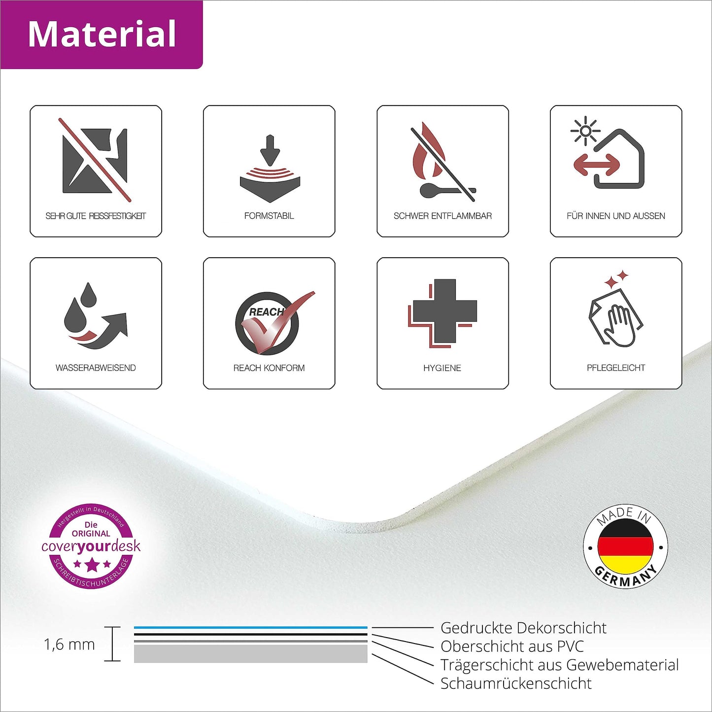 Desk pad for children - learning pad for starting school in various designs - ABC, times tables, clock - 60 x 40 cm - made of wipeable vinyl - Made in Germany (tractor design)