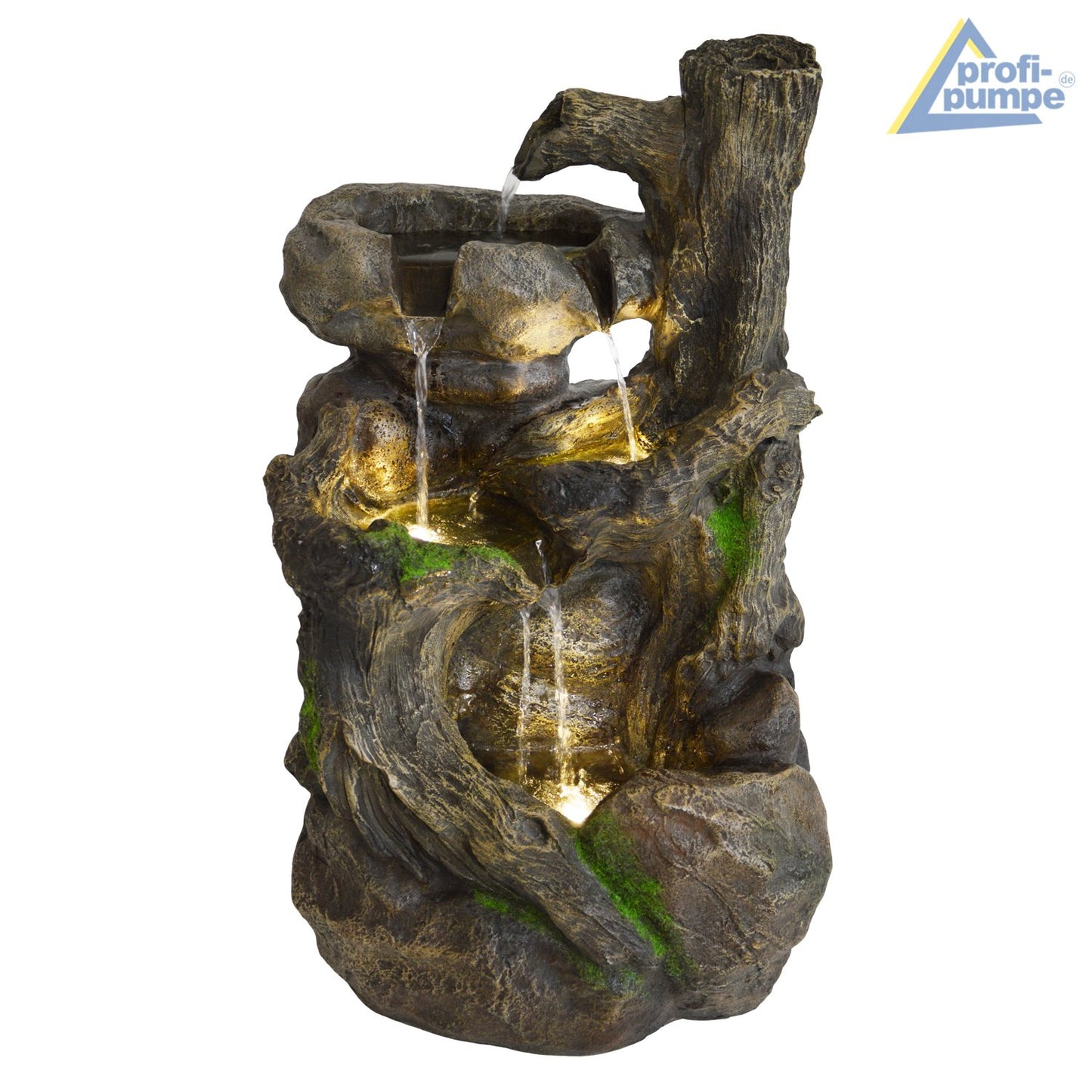 Garden Fountain Decorative Fountain Indoor Fountain 230V Waterfall Water Feature for Garden, Pond, Patio, Balcony Very Decorative (TREE ROOT & Stone Cascade with LED Light)