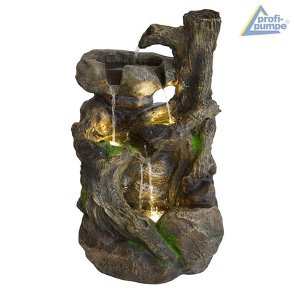 Garden Fountain Decorative Fountain Indoor Fountain 230V Waterfall Water Feature for Garden, Pond, Patio, Balcony Very Decorative (TREE ROOT & Stone Cascade with LED Light)