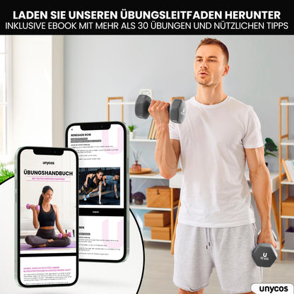 unycos - Neoprene dumbbells【2 sets, 10 kg】Hexagon dumbbells, Non-slip for women and men, Anti-roll design, Gym, Strength training, Pilates, Home fitness equipment (Dark grey)