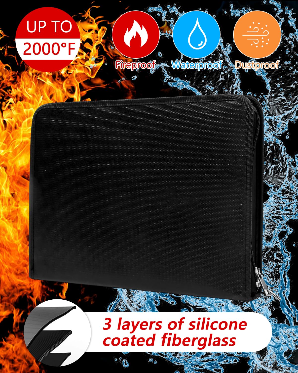 A4 document folder, Fireproof document box, Waterproof document bag with 13 compartments and multiple pockets for office, home, school. Zippered document pouch for papers and valuables.